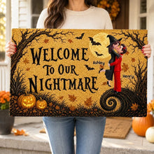 Load image into Gallery viewer, Personalized Halloween Doormat Welcome to Our Nightmare Gift for Couples
