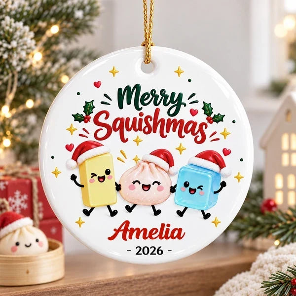 Personalized Ceramic Squishmas Ornament Custom Name Gift for Christmas