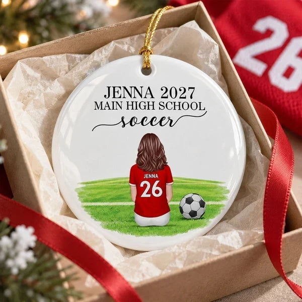 Personalized Ceramic Soccer Ornament Gift for Player | Custom Name