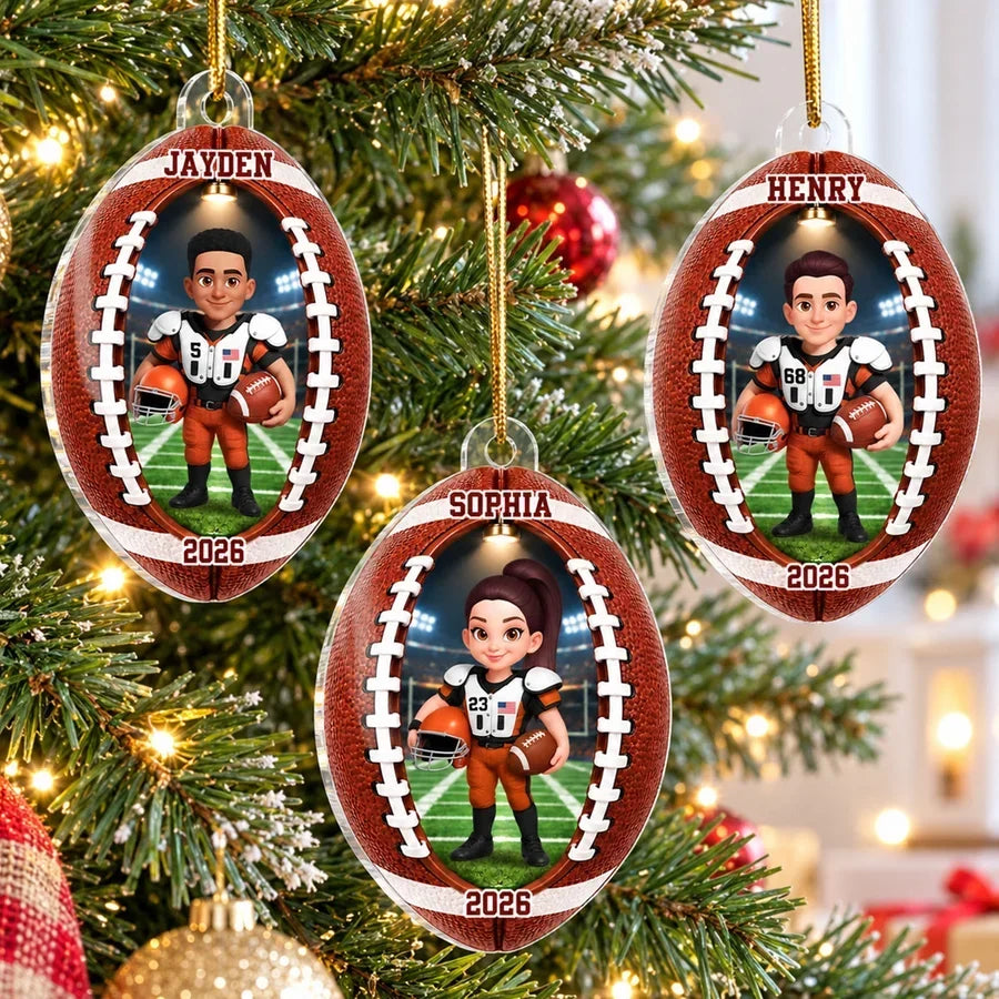 Personalized Acrylic Football Player Ornament Gift for Son