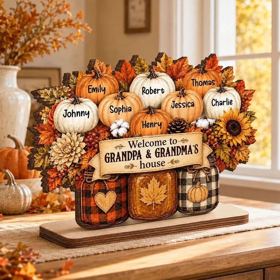 Personalized 2-Layer Wooden Plaque Family Gift for Grandma & Grandpa