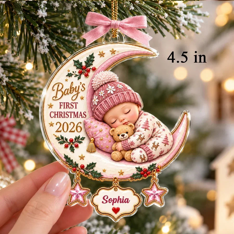 Personalized Acrylic Ornament Sleeping Baby Moon Gift for New Parents