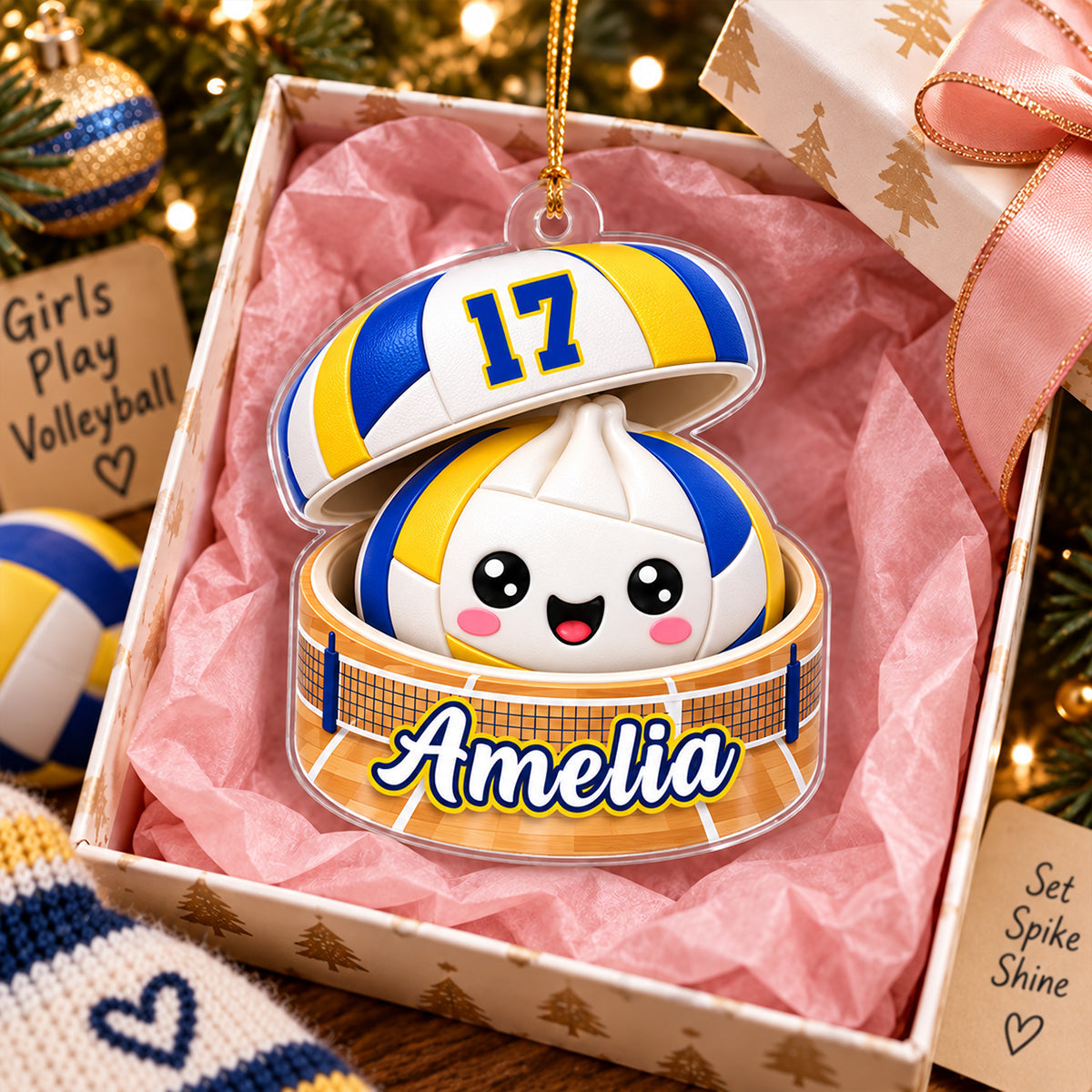 Personalized Volleyball Dumpling Acrylic Ornament Gift for Kids