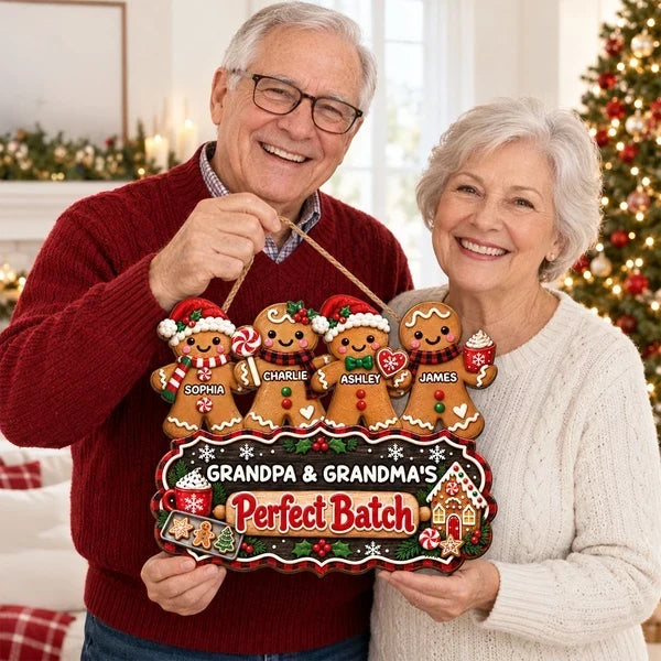 Personalized Gingerbread Family Wooden Sign Gift for Grandparents
