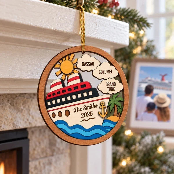 Personalized 2-Layer Wooden Ornament Travel Gift for Family