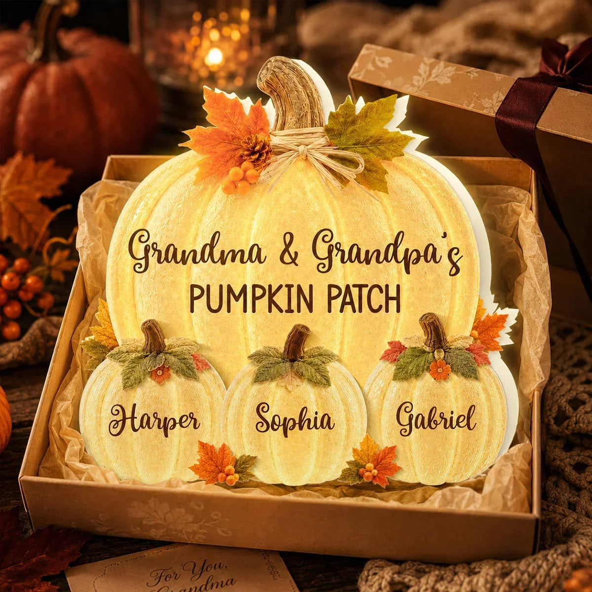 Personalized Acrylic Light Box with Pumpkin Patch for Grandparents Fall Gift